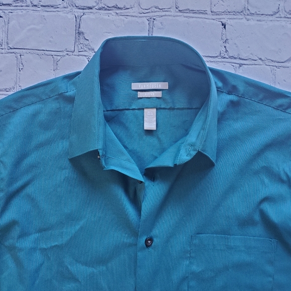 Van Heusen Fitted Button Down Teal Shirt Sz Med - Picture 3 of 7
